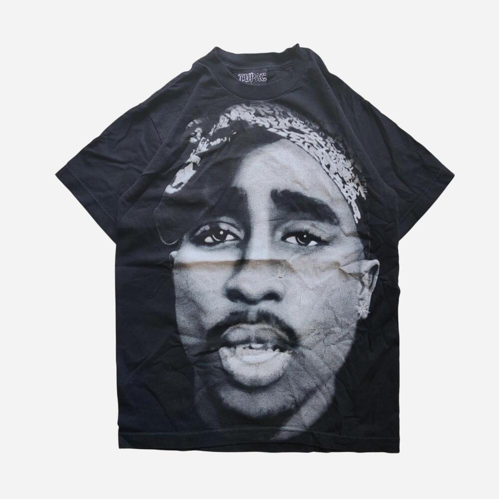 2006 vintage Tupac AOP black t-shirt with white graphic